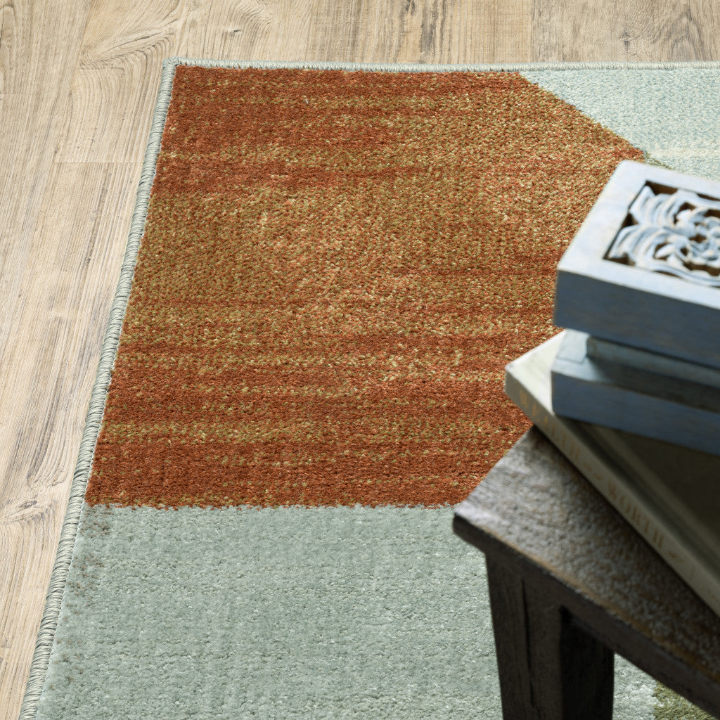 2' X 8' Grey Teal Blue Rust Green And Ivory Geometric Power Loom Stain Resistant Runner Rug