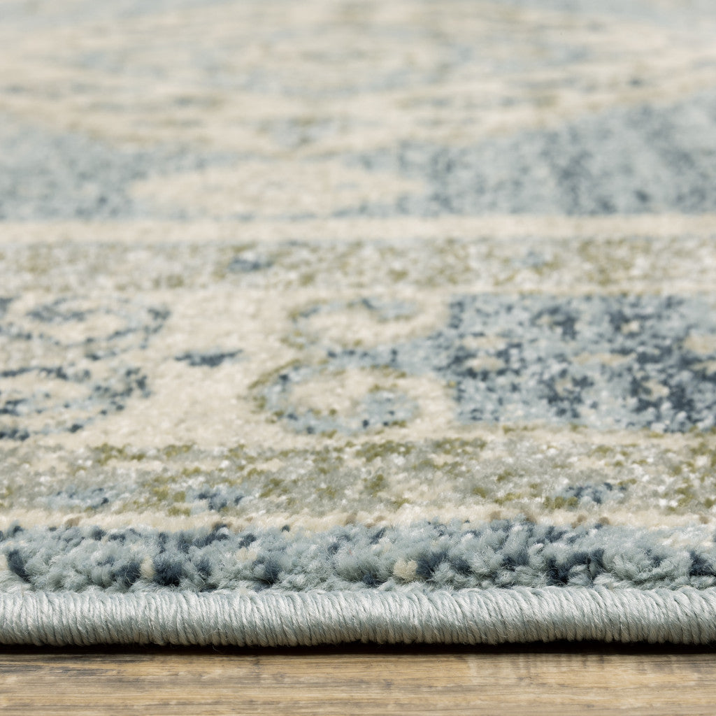 2' X 8' Blue Grey Beige And Teal Oriental Power Loom Stain Resistant Runner Rug