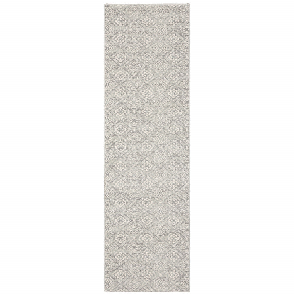 2' X 8' Grey Geometric Power Loom Stain Resistant Runner Rug