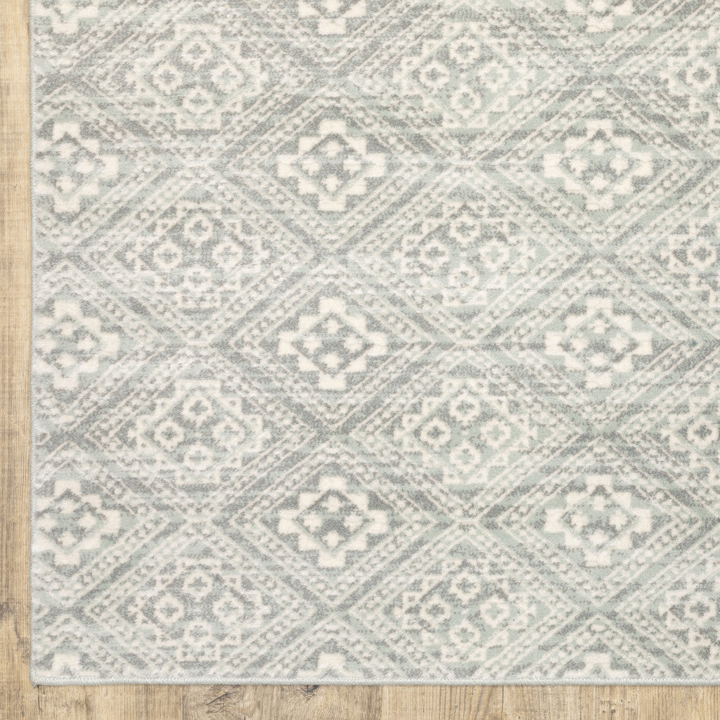 2' X 8' Grey Geometric Power Loom Stain Resistant Runner Rug