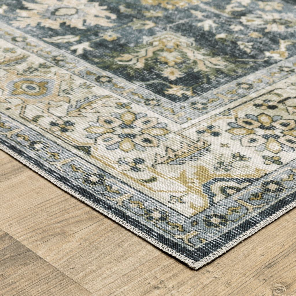 2' X 3' Blue And Ivory Oriental Printed Non Skid Area Rug