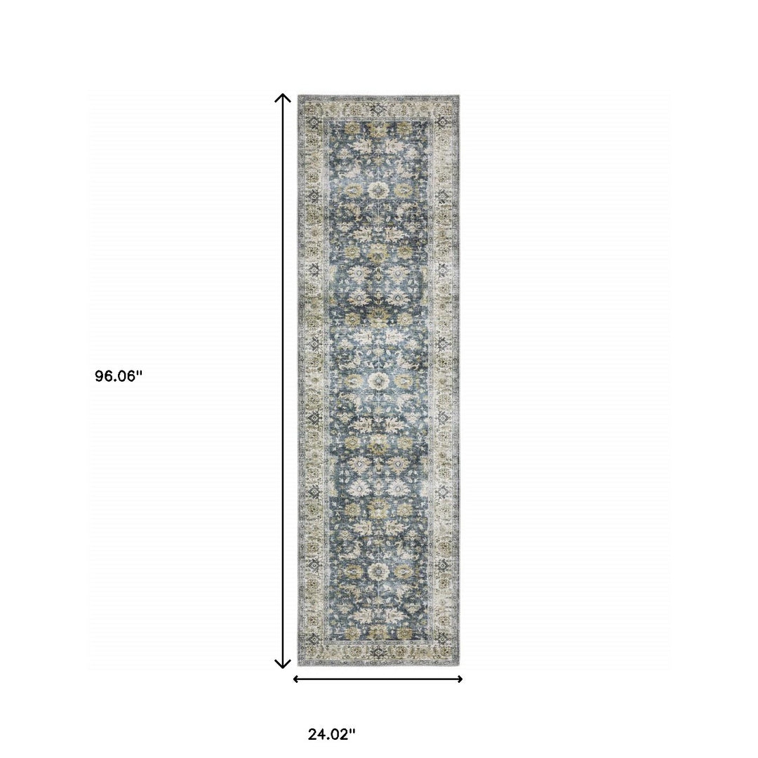 2' X 3' Blue And Ivory Oriental Printed Non Skid Area Rug