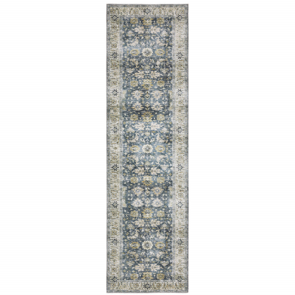 2' X 3' Blue And Ivory Oriental Printed Non Skid Area Rug