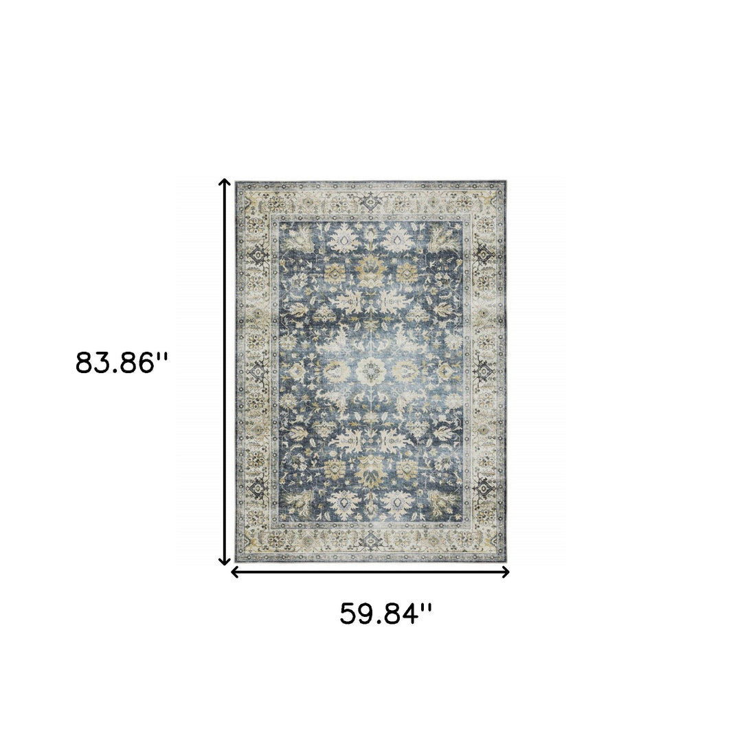 2' X 3' Blue And Ivory Oriental Printed Non Skid Area Rug