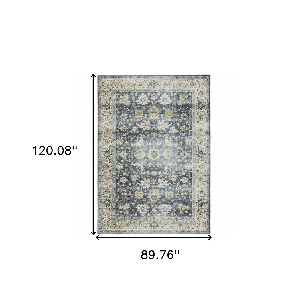 2' X 3' Blue And Ivory Oriental Printed Non Skid Area Rug