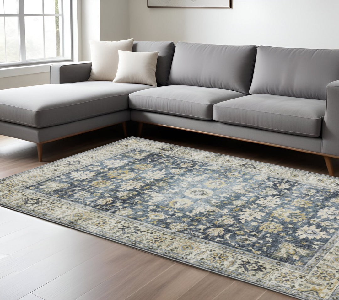 2' X 3' Blue And Ivory Oriental Printed Non Skid Area Rug