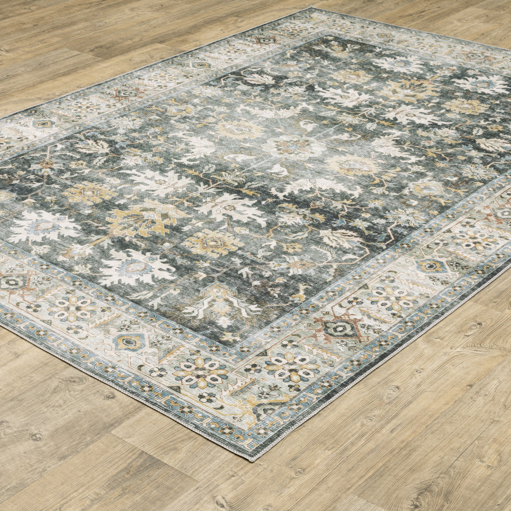 2' X 3' Blue And Ivory Oriental Printed Non Skid Area Rug