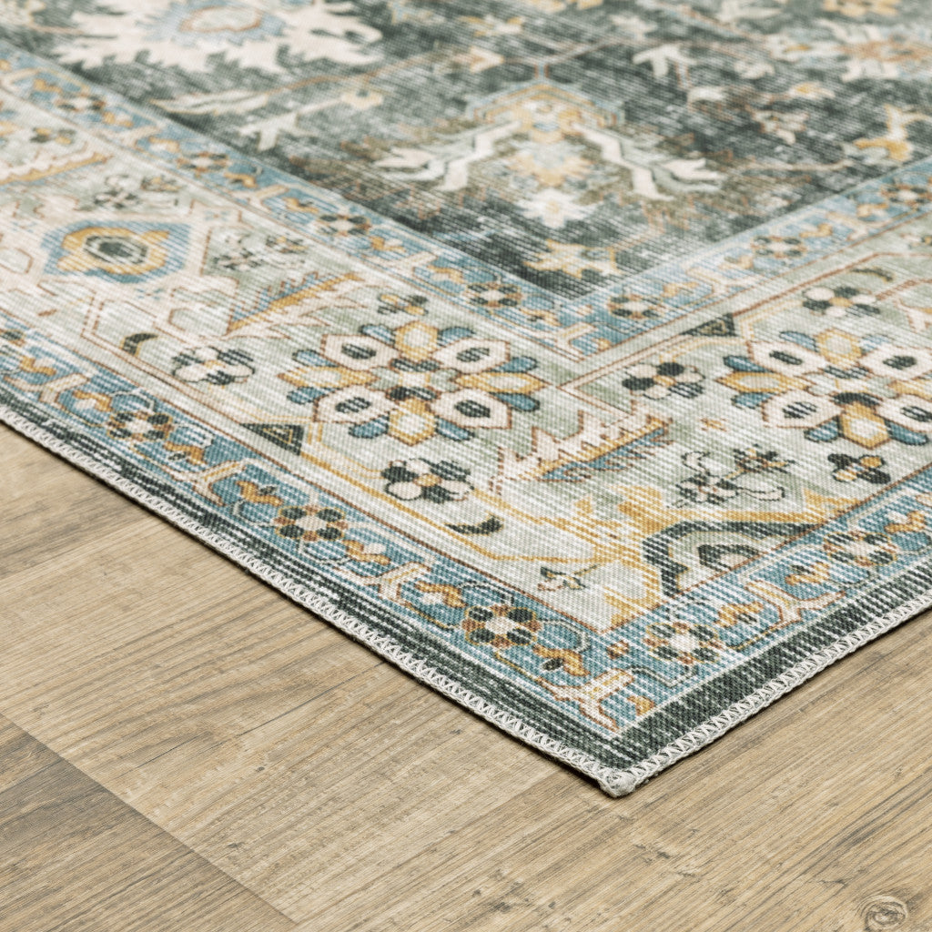 2' X 3' Blue And Ivory Oriental Printed Non Skid Area Rug