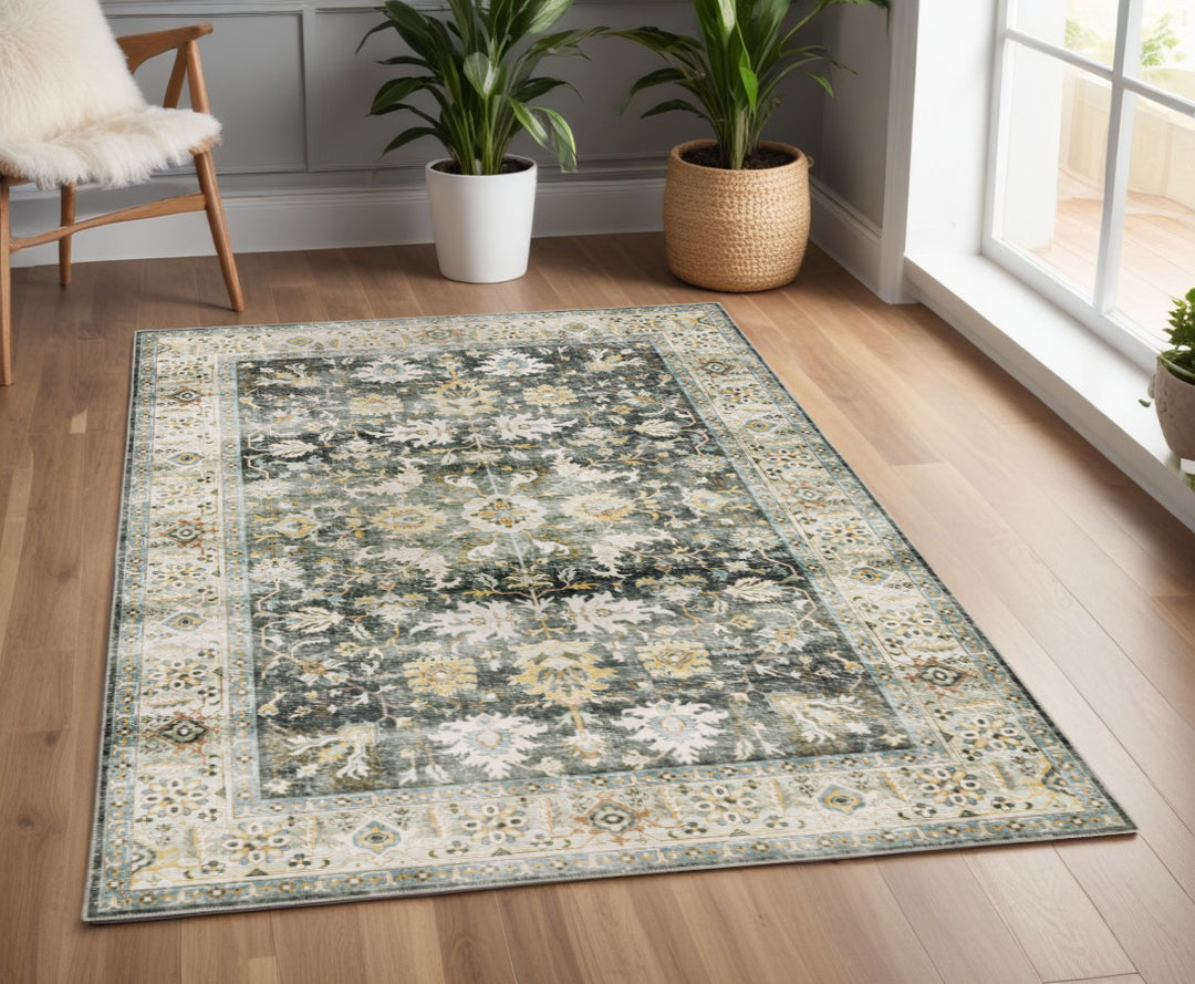 2' X 3' Blue And Ivory Oriental Printed Non Skid Area Rug