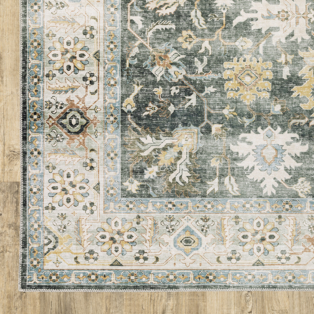 2' X 3' Blue And Ivory Oriental Printed Non Skid Area Rug