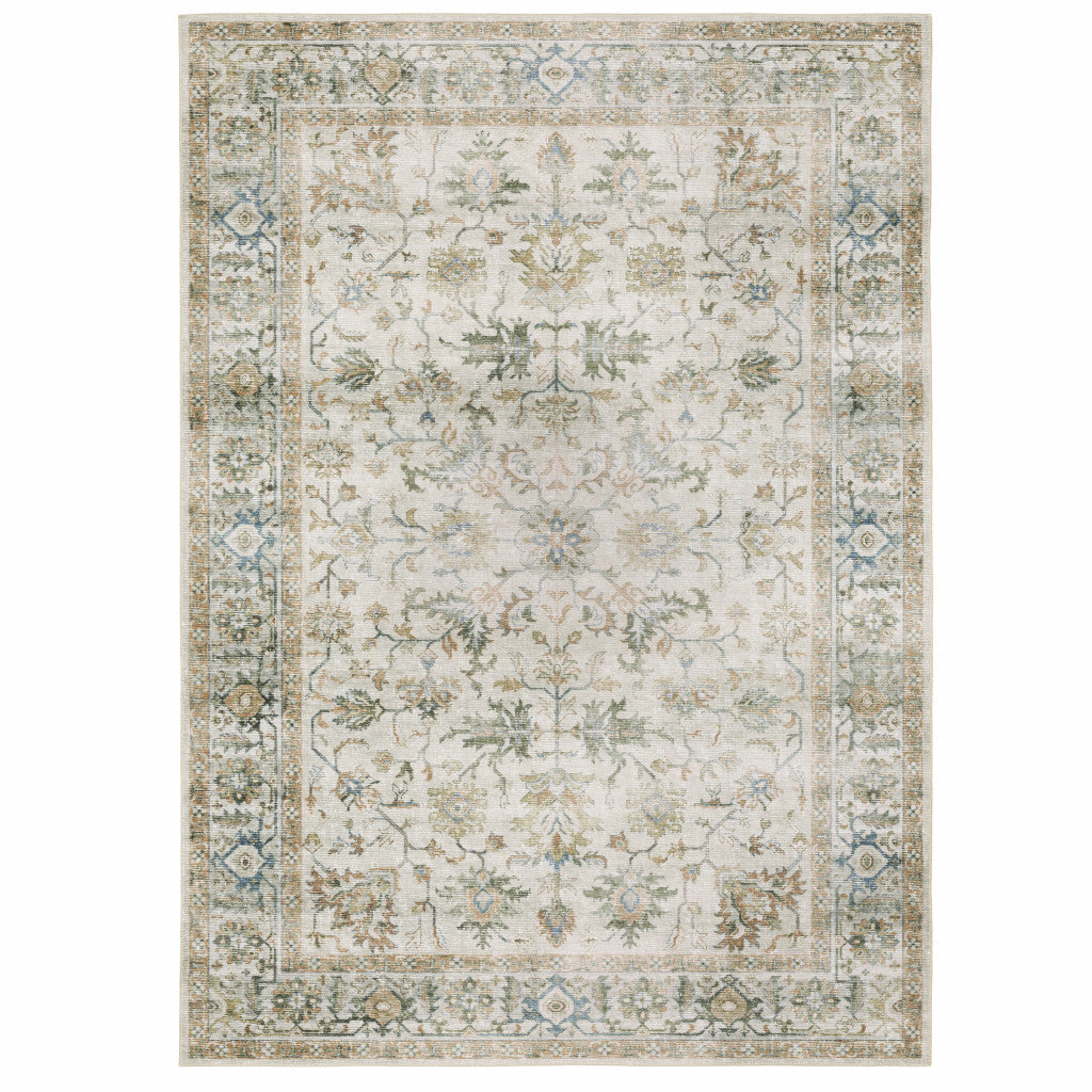 2' X 3' Blue And Ivory Oriental Printed Non Skid Area Rug