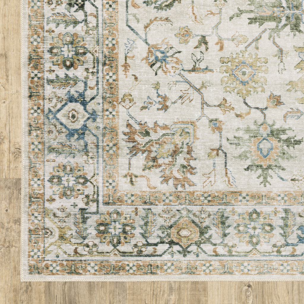 2' X 3' Blue And Ivory Oriental Printed Non Skid Area Rug