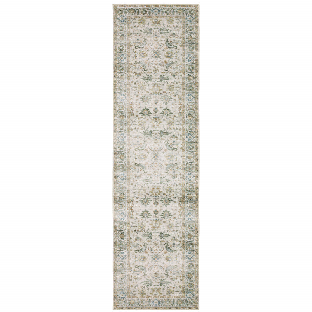 2' X 3' Blue And Ivory Oriental Printed Non Skid Area Rug