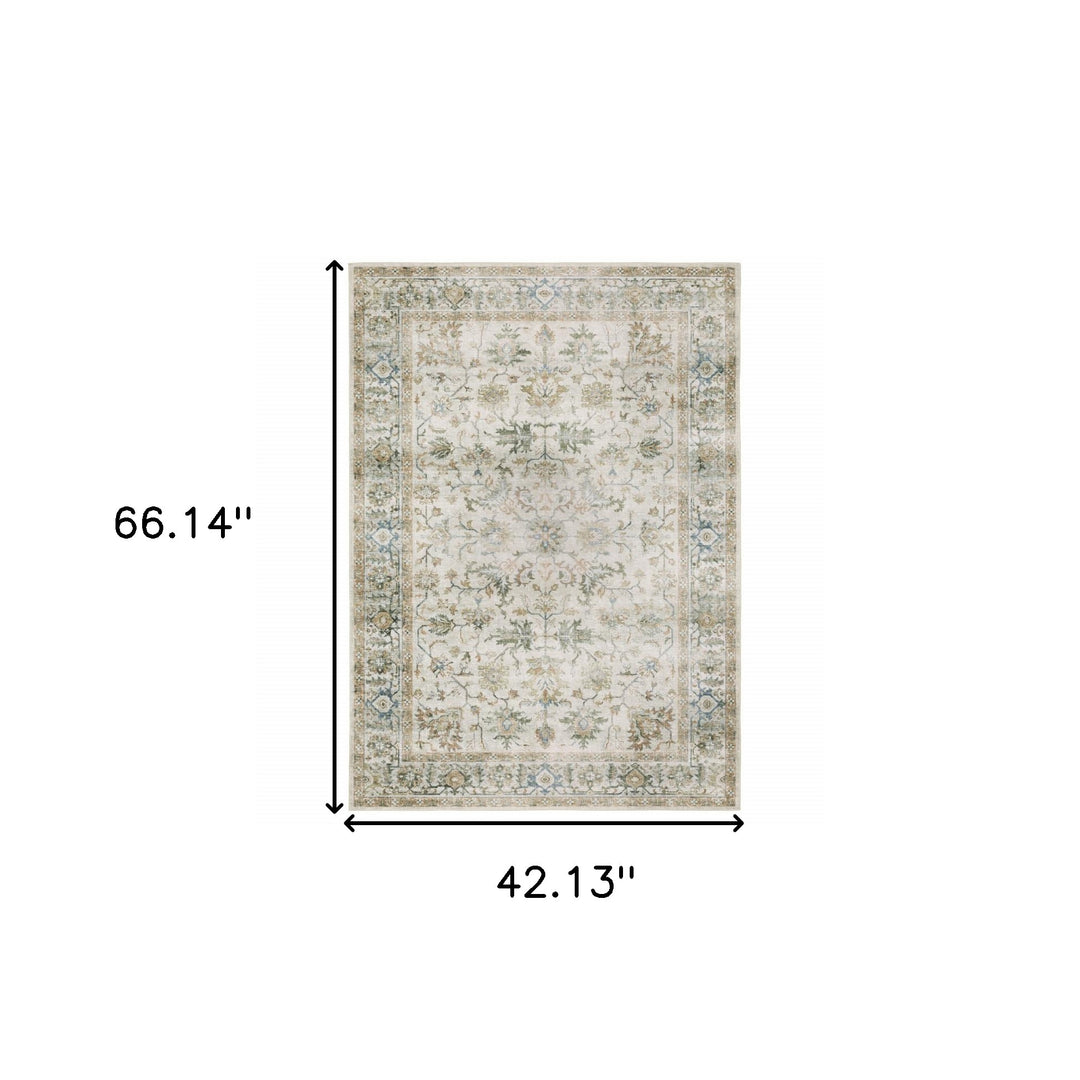 2' X 3' Blue And Ivory Oriental Printed Non Skid Area Rug