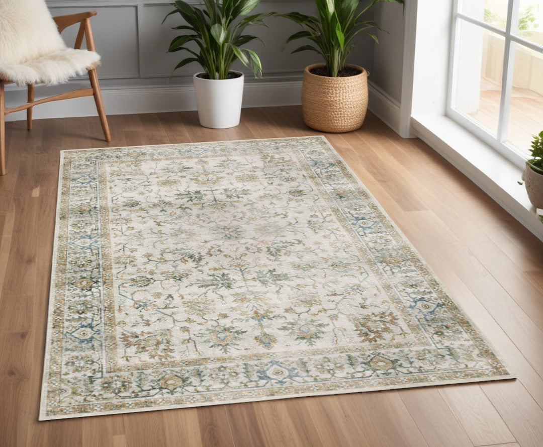 2' X 3' Blue And Ivory Oriental Printed Non Skid Area Rug