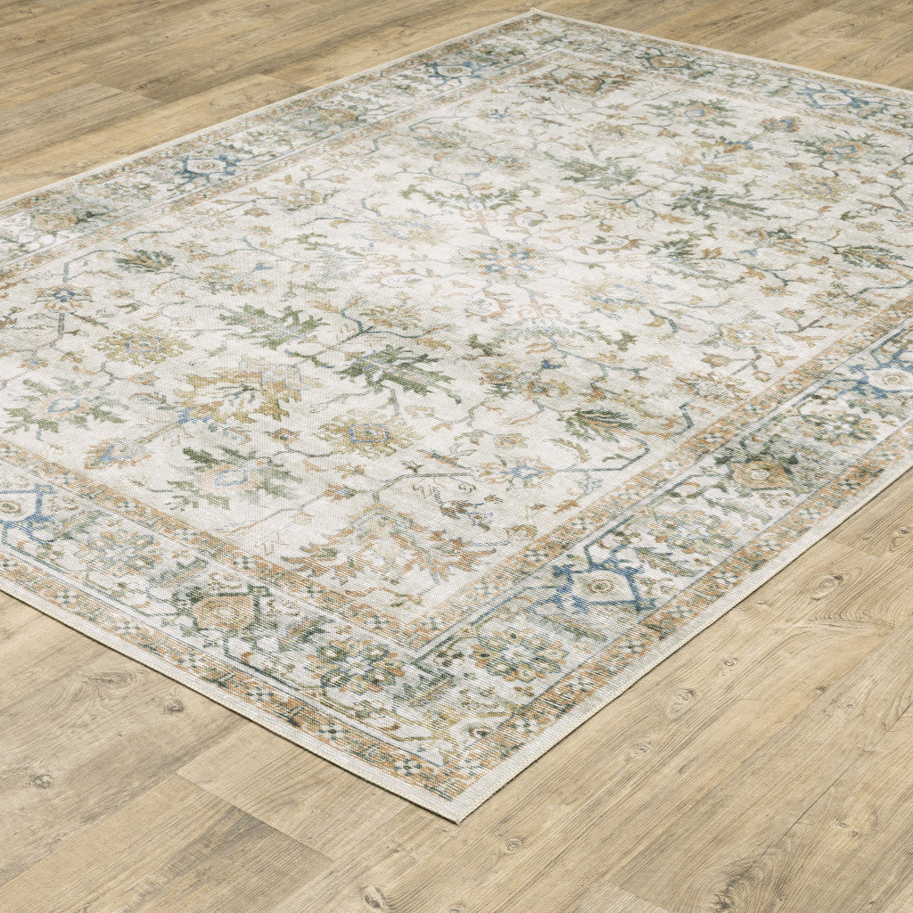 2' X 3' Blue And Ivory Oriental Printed Non Skid Area Rug