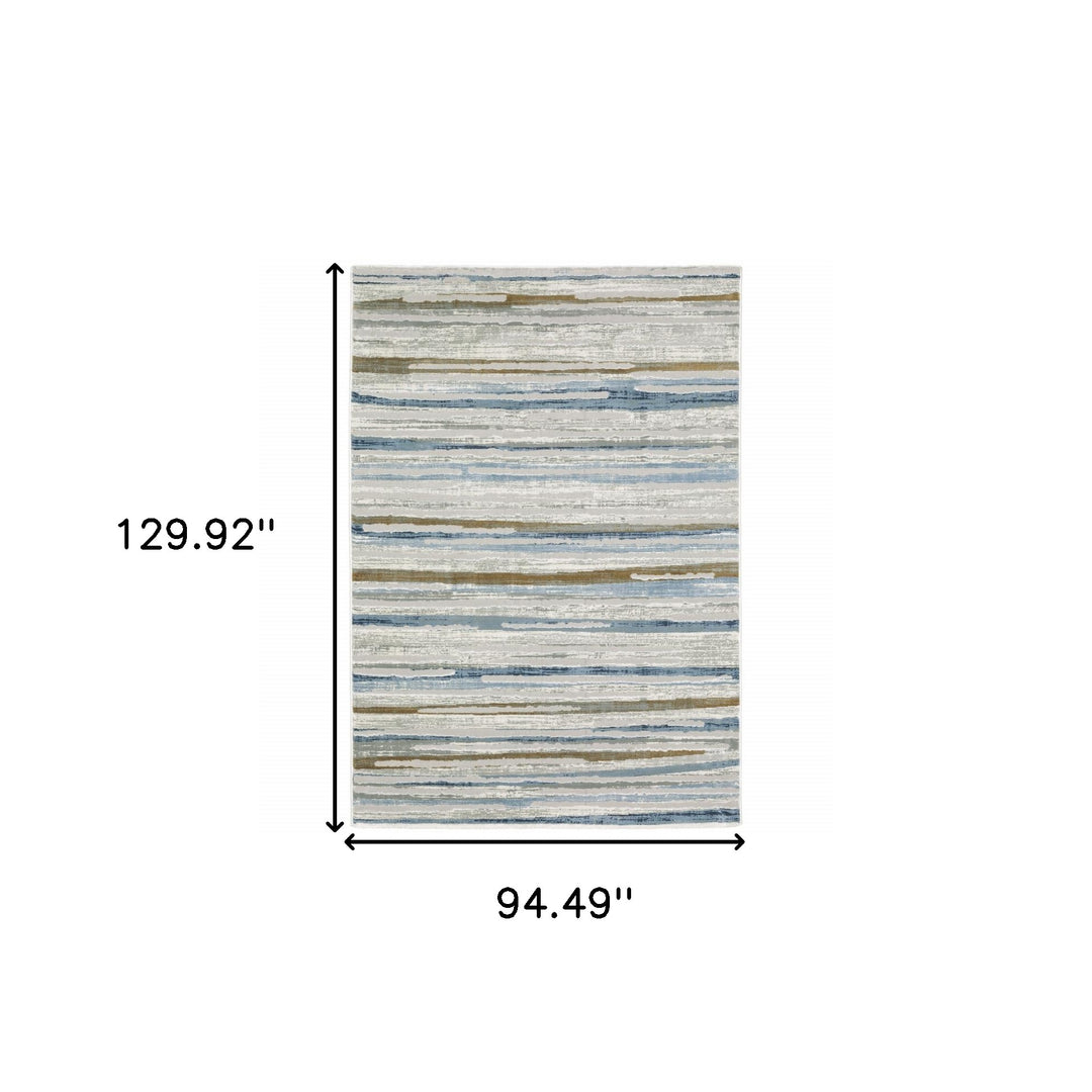 8' X 11' Grey Blue Ivory Brown Beige And Navy Abstract Power Loom Stain Resistant Area Rug