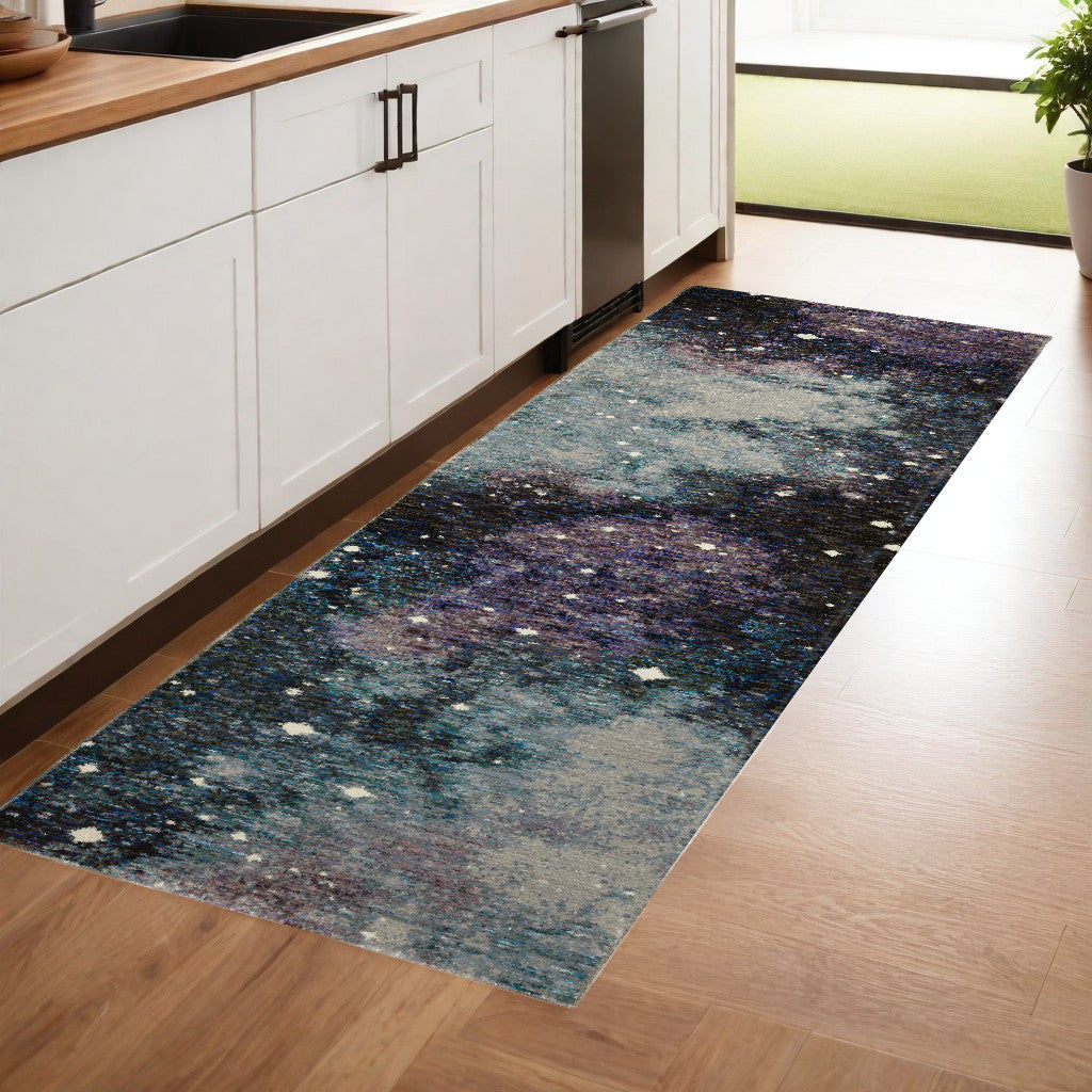 10' X 13' Purple and Ivory Abstract Power Loom Area Rug