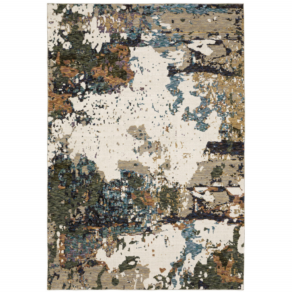 2' X 3' Blue and Ivory Abstract Power Loom Area Rug