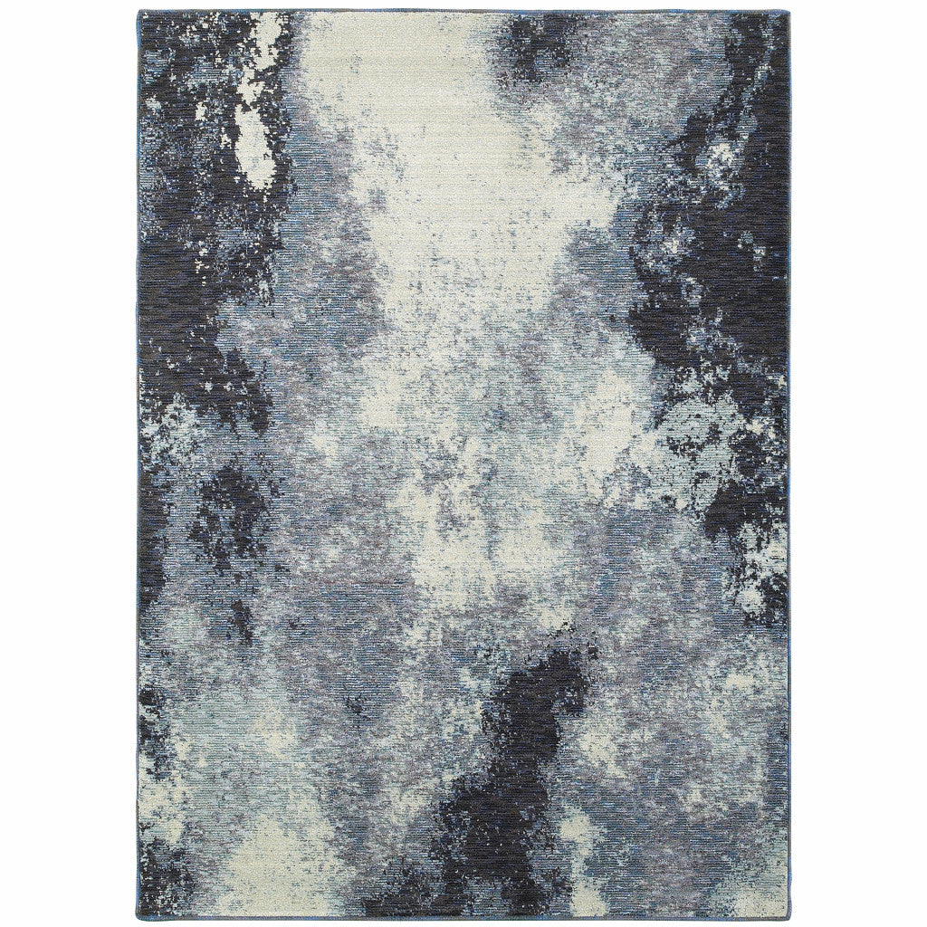 10' X 13' Blue and Ivory Abstract Power Loom Area Rug