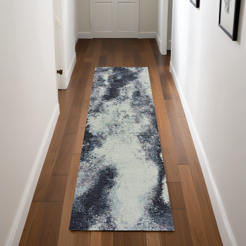 10' X 13' Blue and Ivory Abstract Power Loom Area Rug