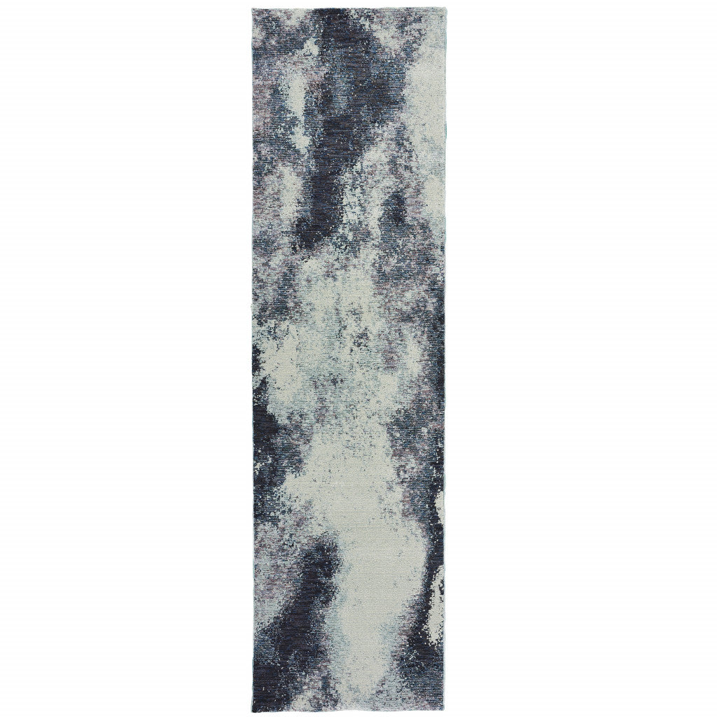 10' X 13' Blue and Ivory Abstract Power Loom Area Rug