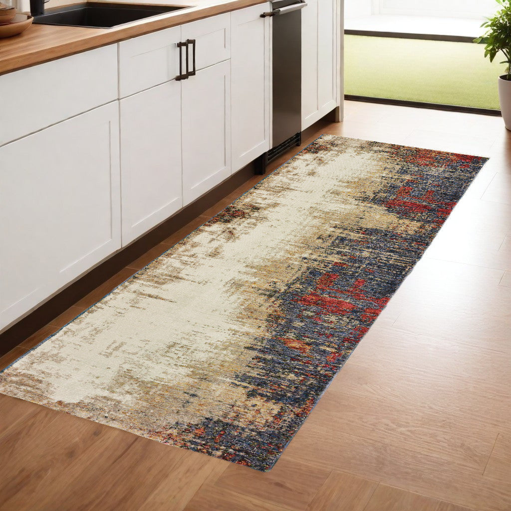 10' X 13' Blue and Beige Abstract Power Loom Area Rug