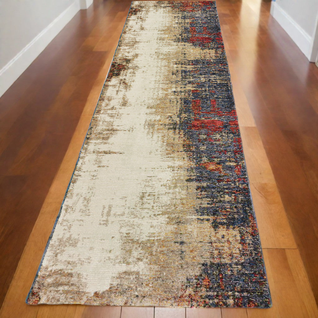 10' X 13' Blue and Beige Abstract Power Loom Area Rug