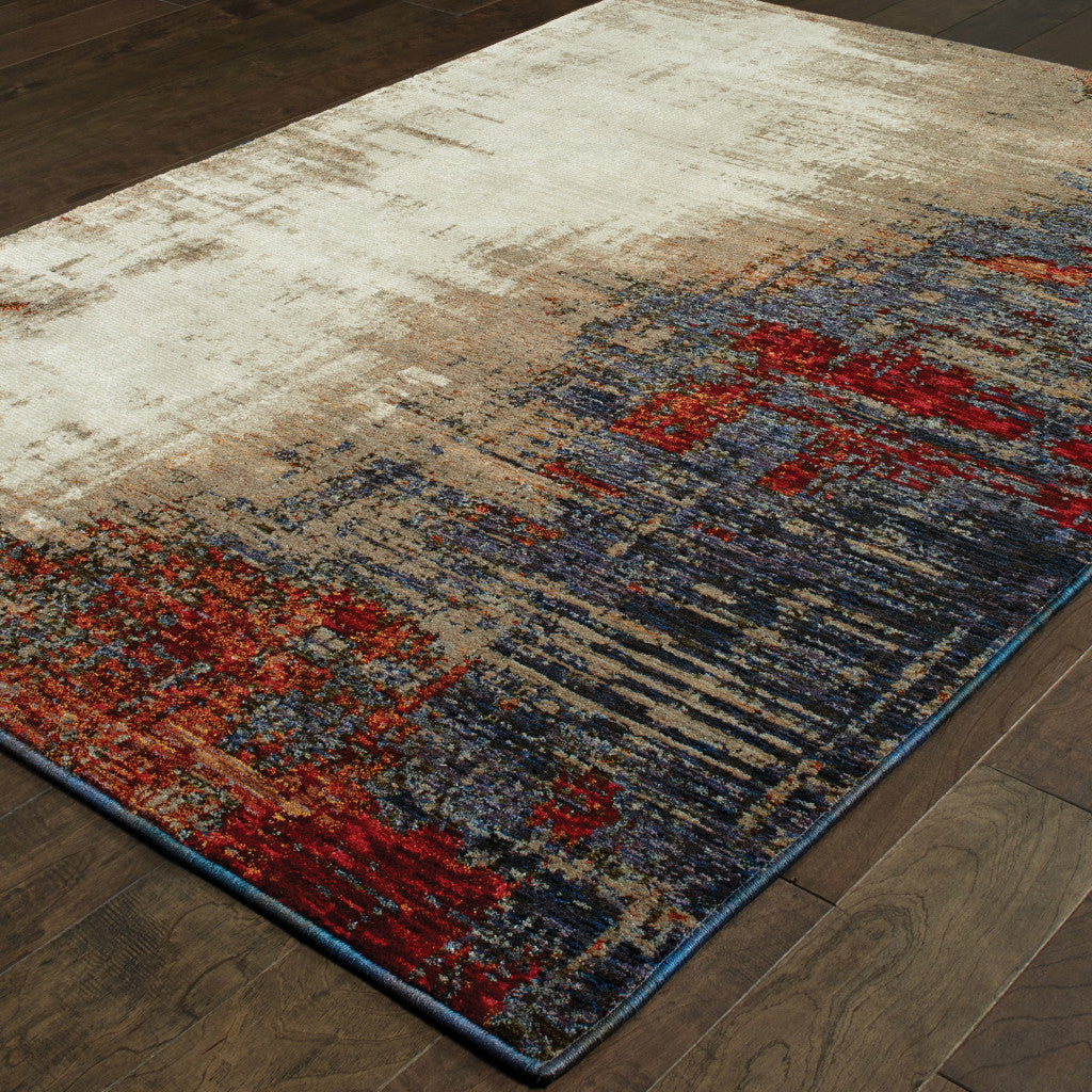 10' X 13' Blue and Beige Abstract Power Loom Area Rug