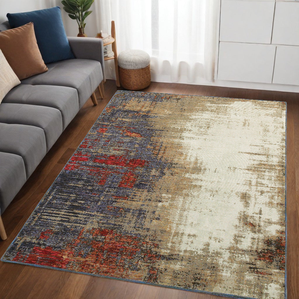 10' X 13' Blue and Beige Abstract Power Loom Area Rug