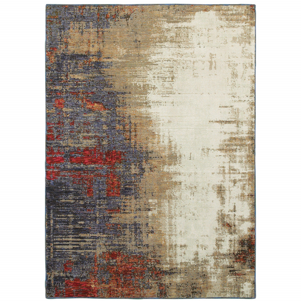 10' X 13' Blue and Beige Abstract Power Loom Area Rug