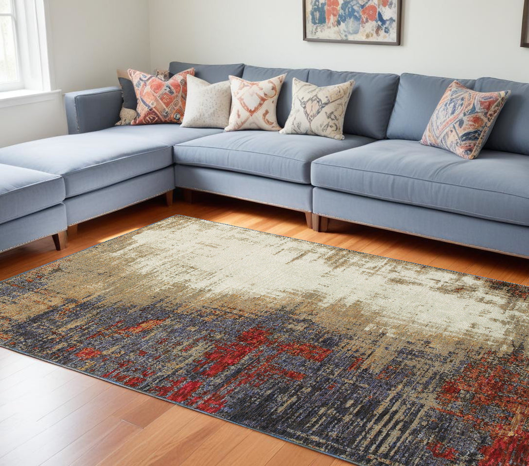 10' X 13' Blue and Beige Abstract Power Loom Area Rug