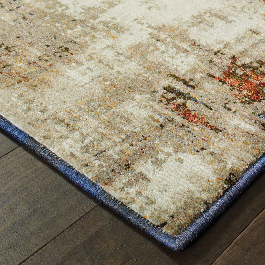 10' X 13' Blue and Beige Abstract Power Loom Area Rug