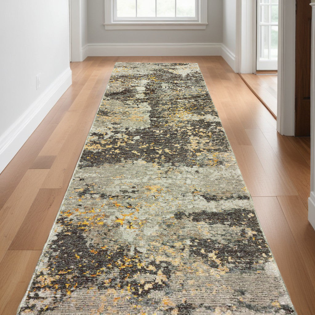 10' X 13' Gray and Ivory Abstract Power Loom Area Rug