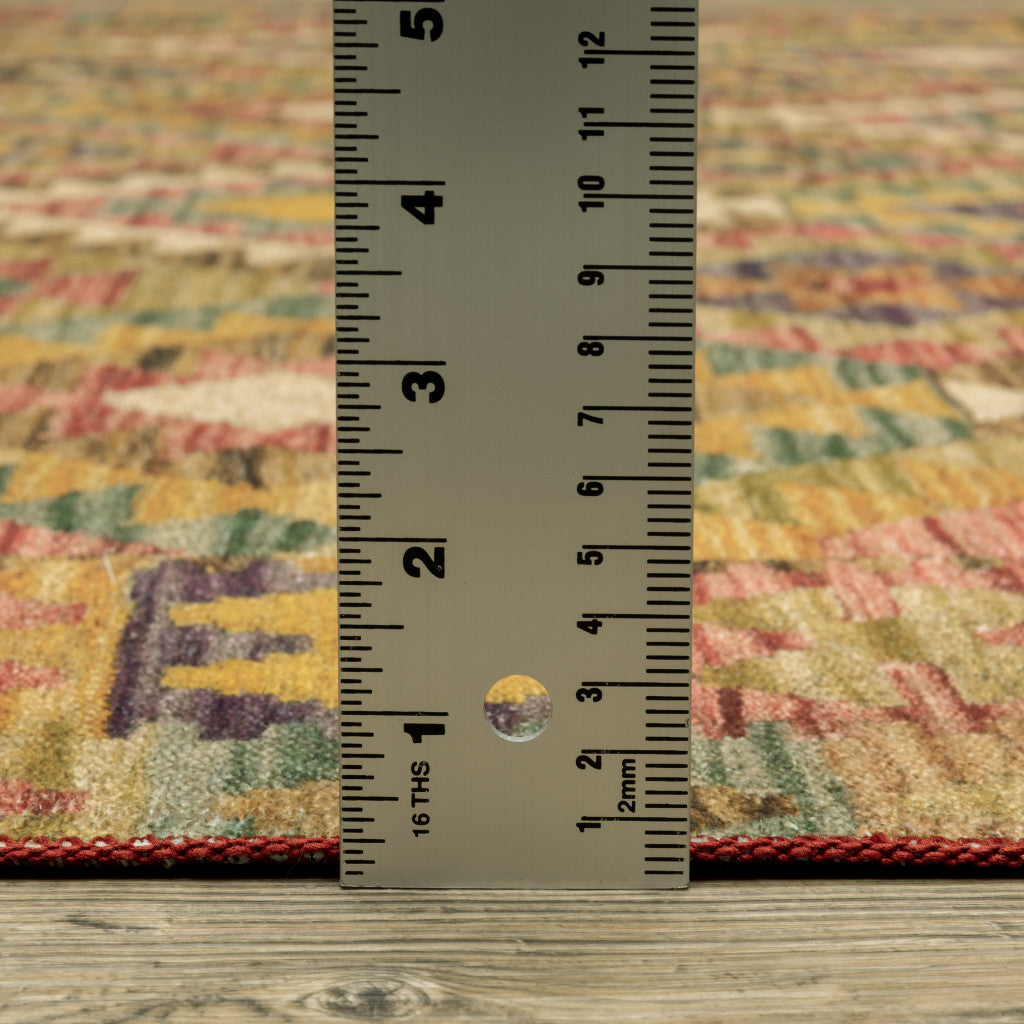 2' X 3' Gold Orange Brown Red Green Purple And Beige Southwestern Printed Stain Resistant Non Skid Area Rug