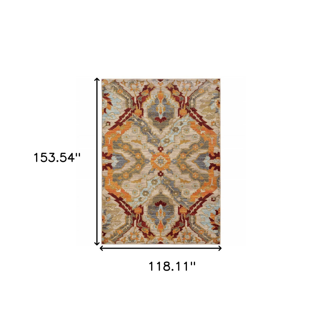 2' X 3' Beige Orange Blue Gold And Grey Abstract Power Loom Stain Resistant Area Rug