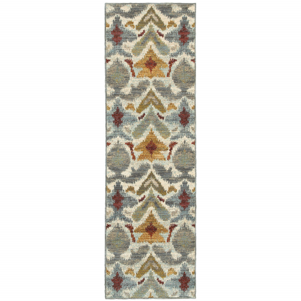 2' X 3' Ivory Grey Rust Gold And Blue Abstract Power Loom Stain Resistant Area Rug