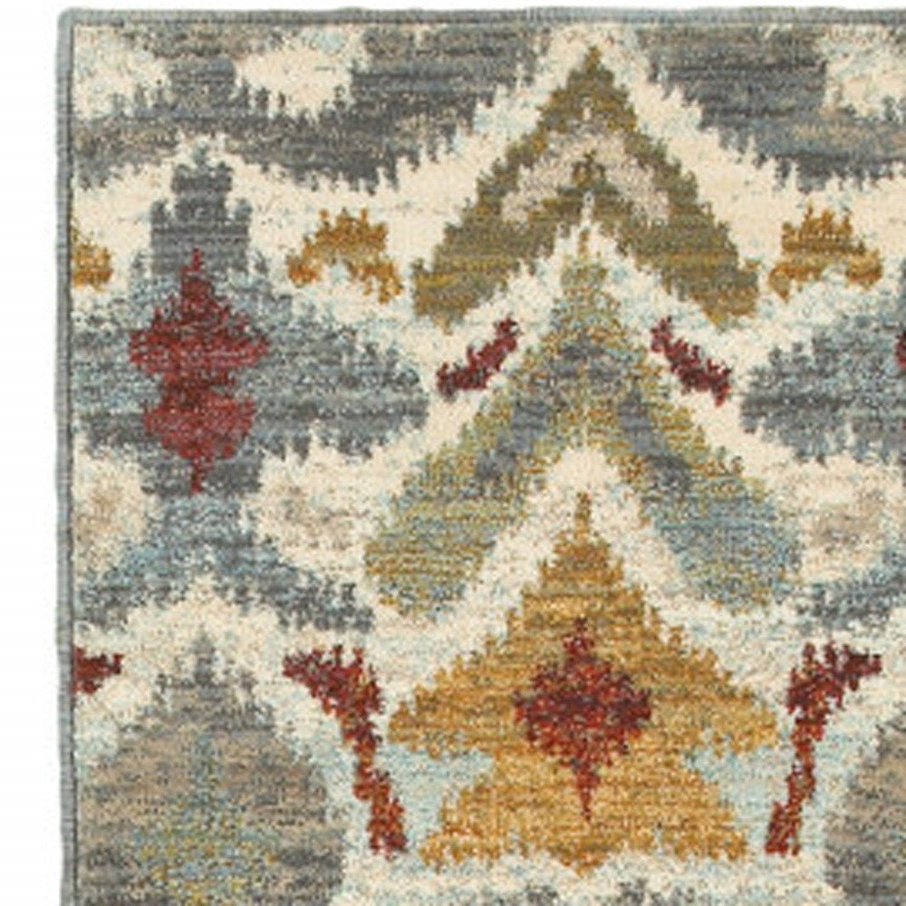 2' X 3' Ivory Grey Rust Gold And Blue Abstract Power Loom Stain Resistant Area Rug