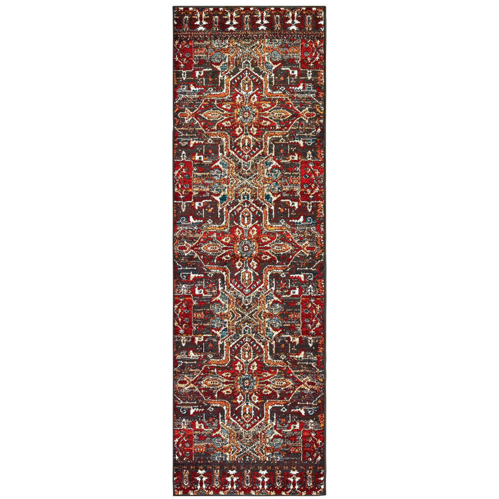 2' X 3' Red Orange Blue And Grey Southwestern Power Loom Stain Resistant Area Rug