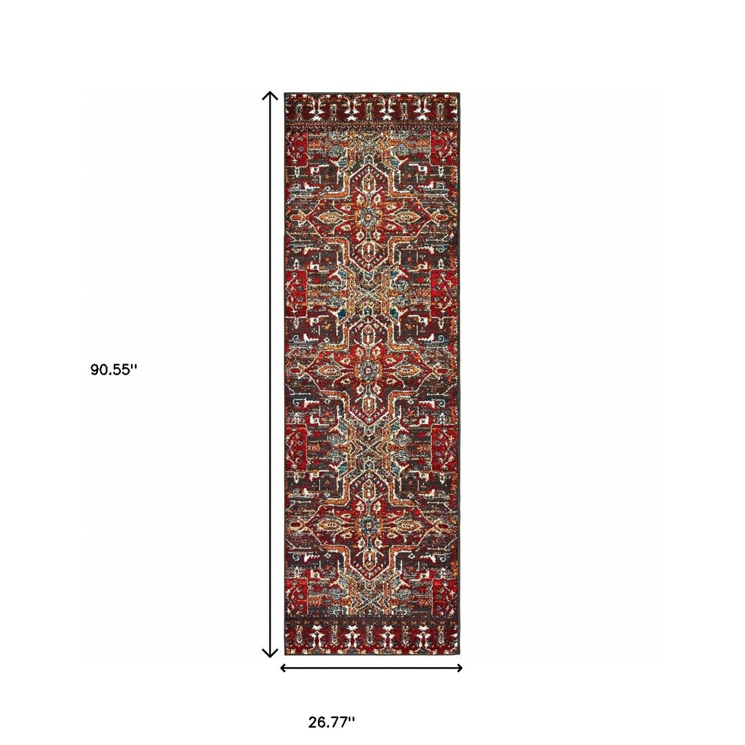 2' X 3' Red Orange Blue And Grey Southwestern Power Loom Stain Resistant Area Rug