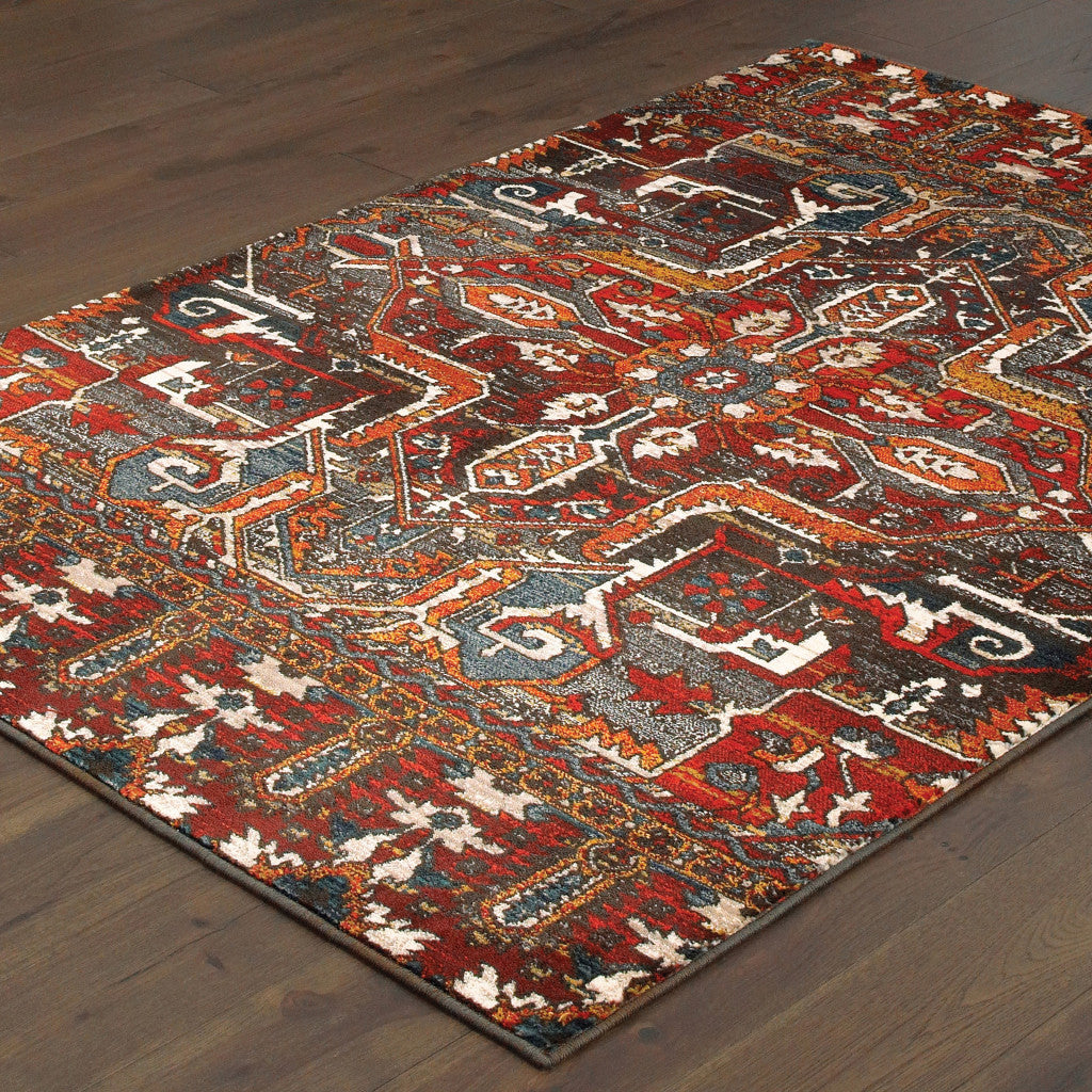 2' X 3' Red Orange Blue And Grey Southwestern Power Loom Stain Resistant Area Rug