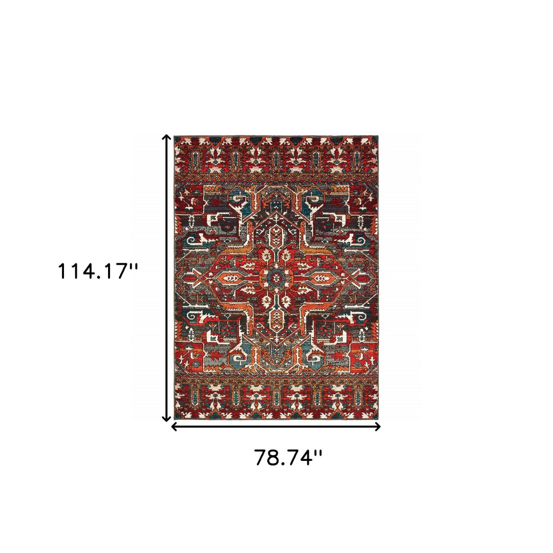 2' X 3' Red Orange Blue And Grey Southwestern Power Loom Stain Resistant Area Rug