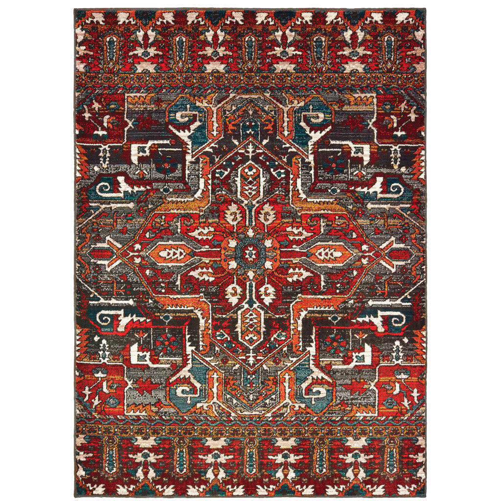 2' X 3' Red Orange Blue And Grey Southwestern Power Loom Stain Resistant Area Rug