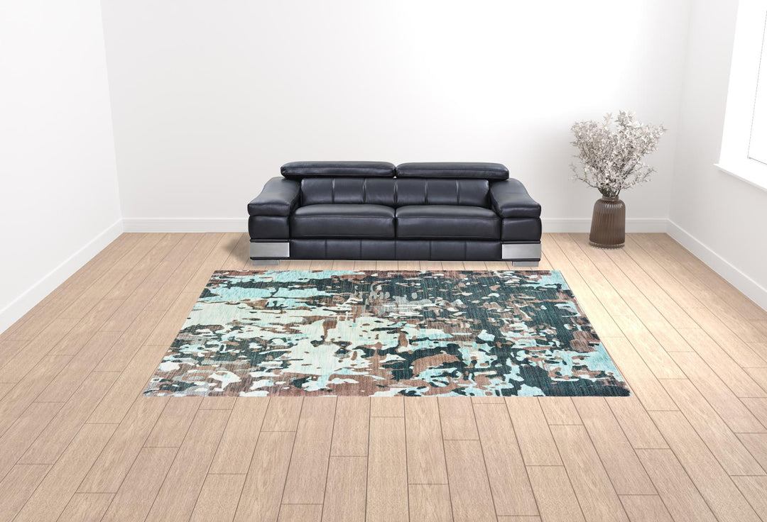 10' X 13' Grey And Blue Abstract Power Loom Stain Resistant Area Rug