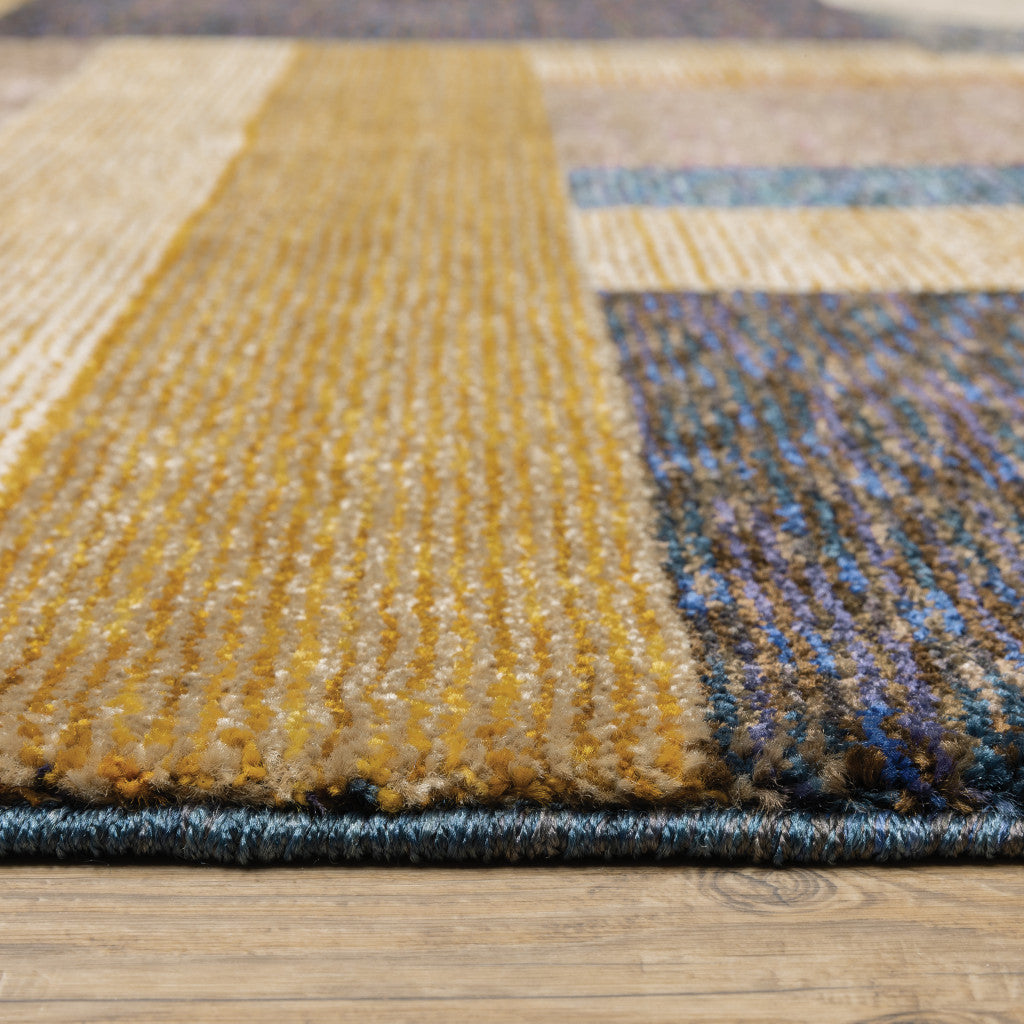 10' X 13' Blue and Beige Geometric Power Loom Area Rug