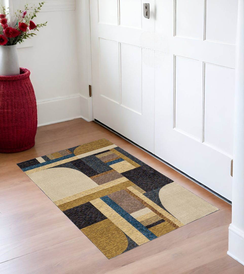 10' X 13' Blue and Beige Geometric Power Loom Area Rug