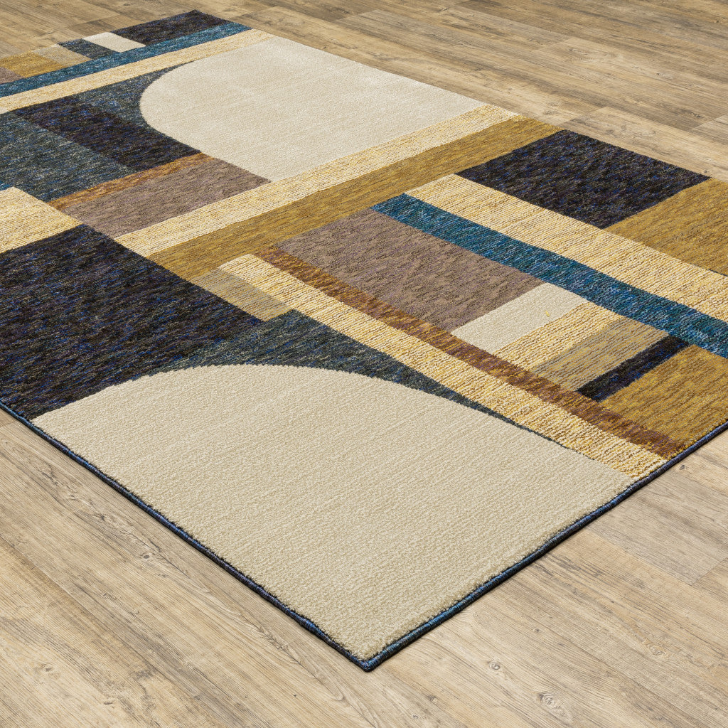 10' X 13' Blue and Beige Geometric Power Loom Area Rug