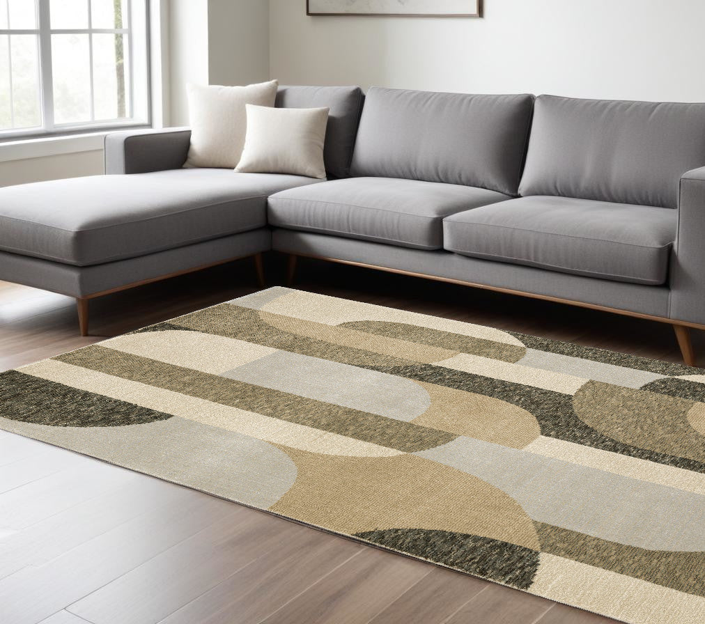 10' X 13' Brown and Ivory Geometric Power Loom Area Rug