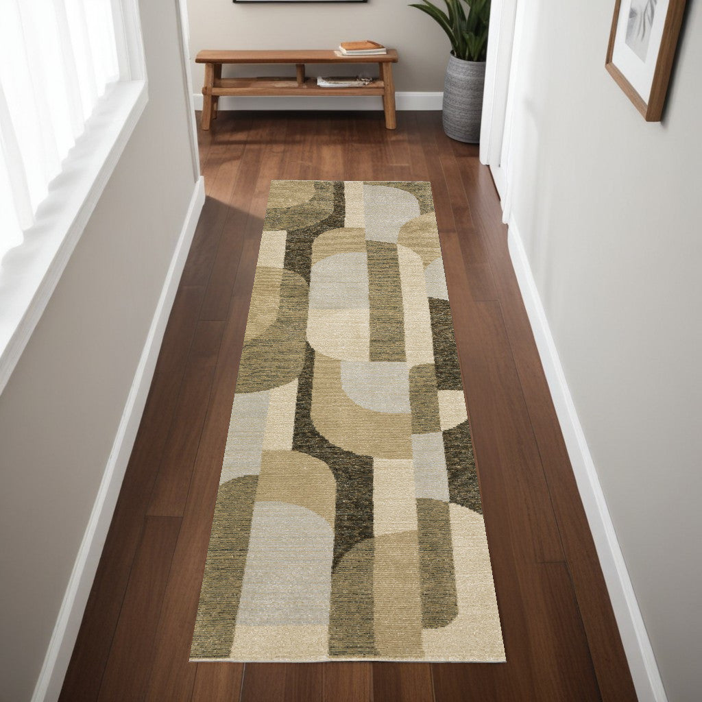 10' X 13' Brown and Ivory Geometric Power Loom Area Rug