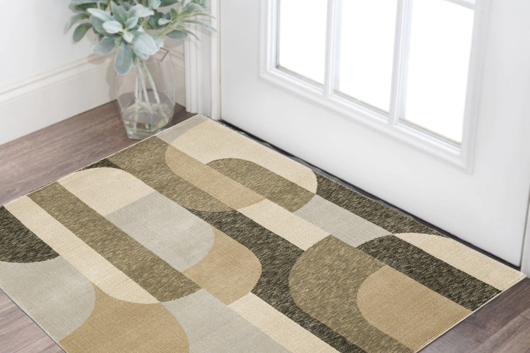 10' X 13' Brown and Ivory Geometric Power Loom Area Rug